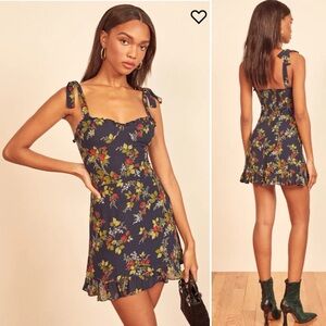 Reformation Navy Floral Mini Dress